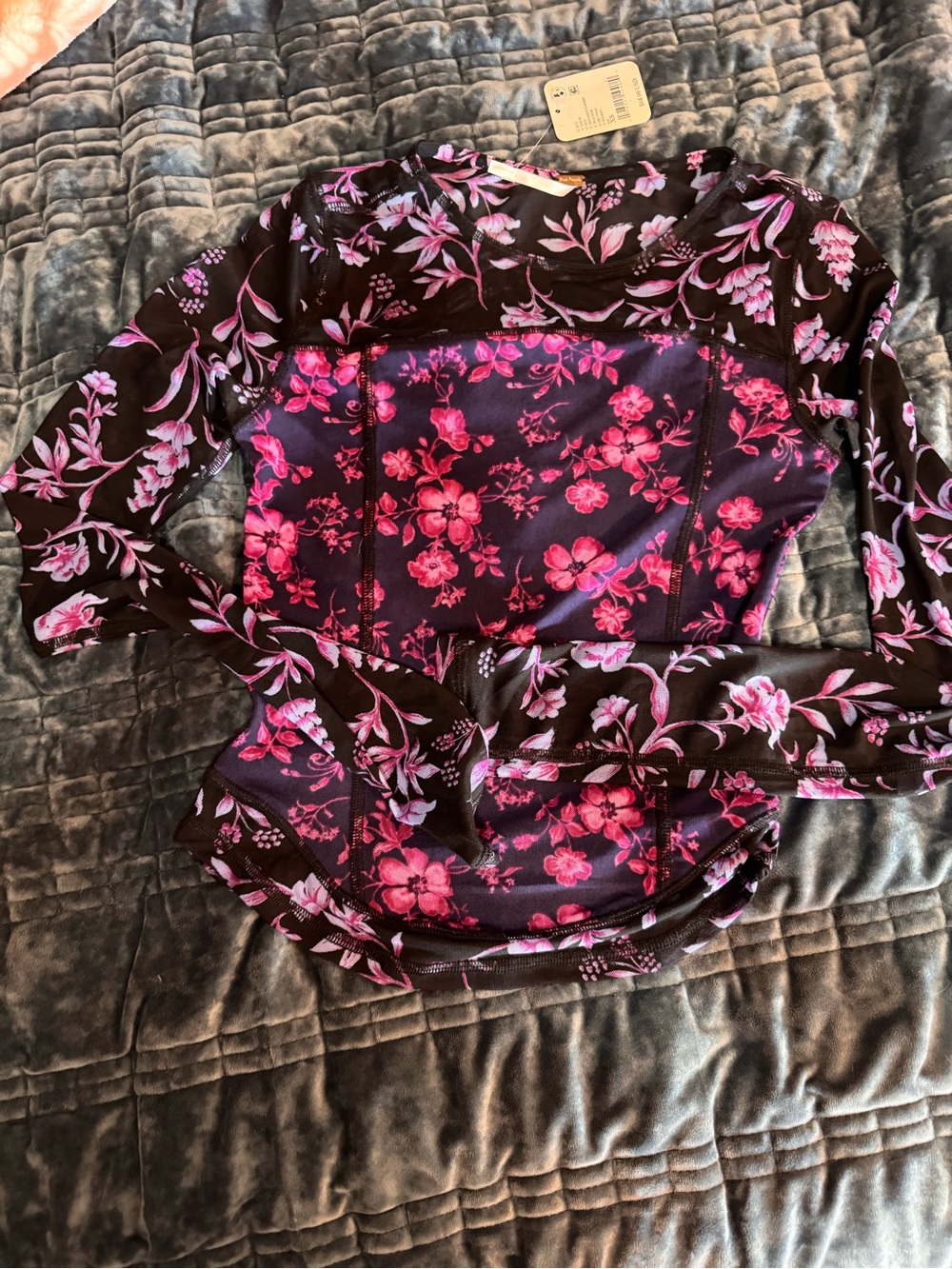 Free People Pink Floral Long-Sleeve Top on Black